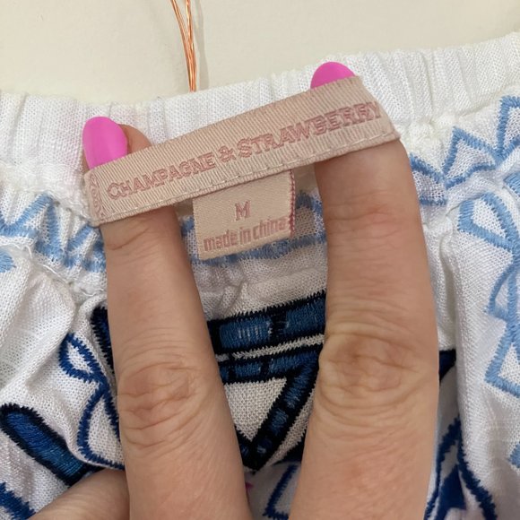 Embroidered Blue & White Linen Dress - Picture 7 of 8